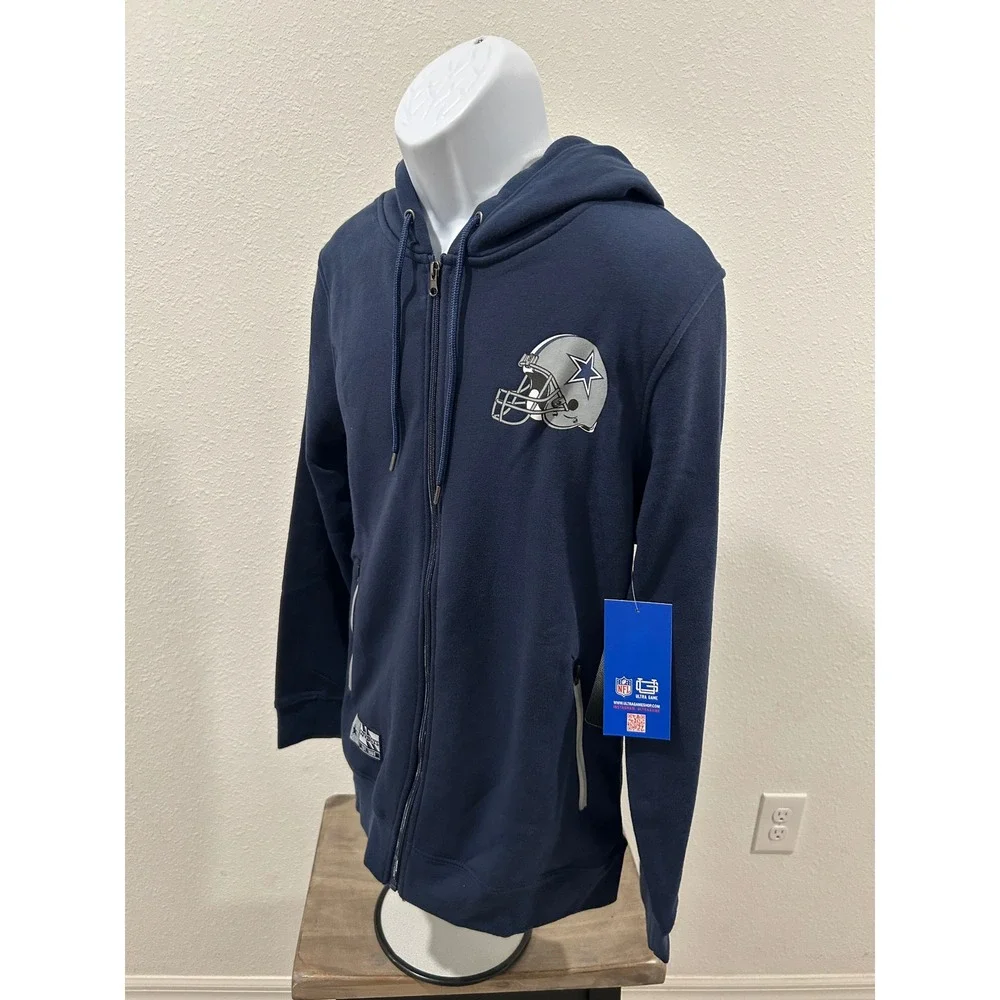 NFL Ultra Game Dallas Cowboys Mens Navy Blue Full Zip Hoodie Sweatshirt NEW - Picture 2 of 13